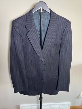 Classic Black Pinstripe Two-Button Men's Suit Jacket